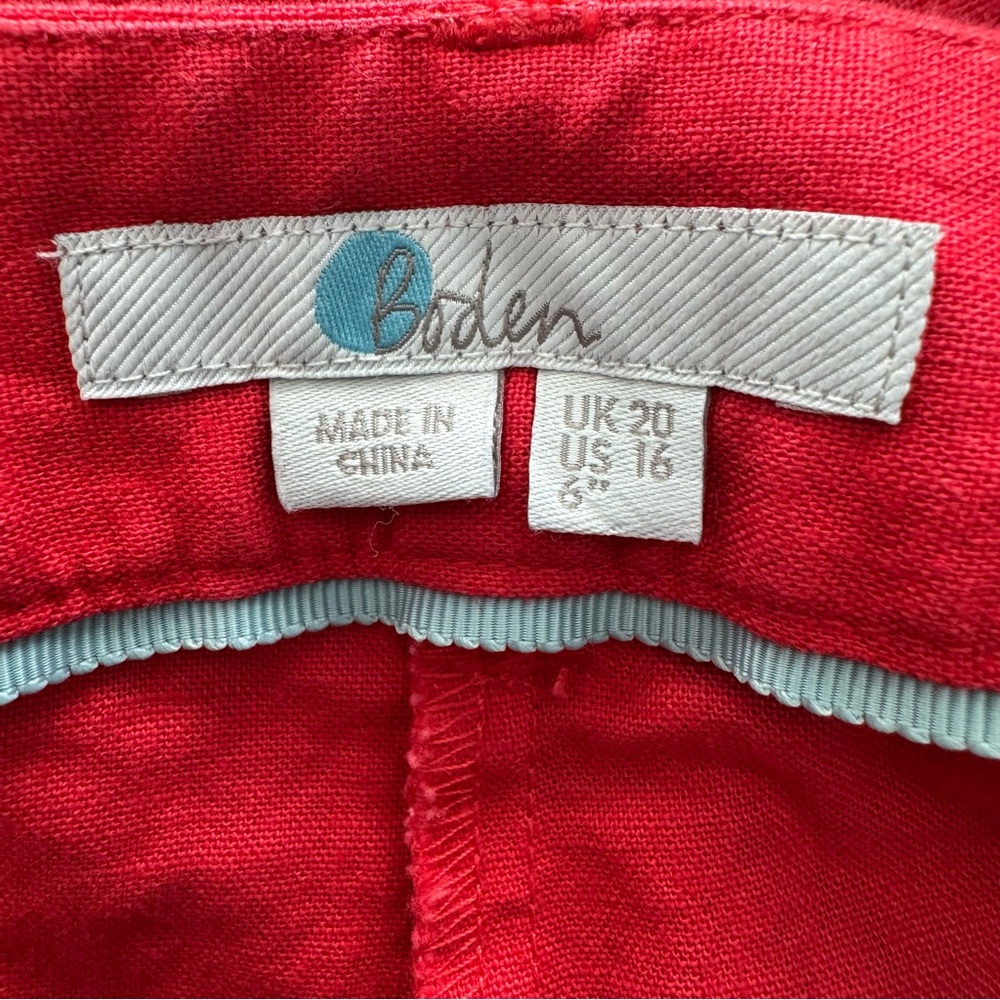 Boden Red Linen Cotton Blend 6” Shorts. FLAW. Women’s Size 16 - Picture 2 of 10